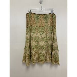 Johnny Was Floral Brown Green Embroidered MIDI Linen Skirt XS